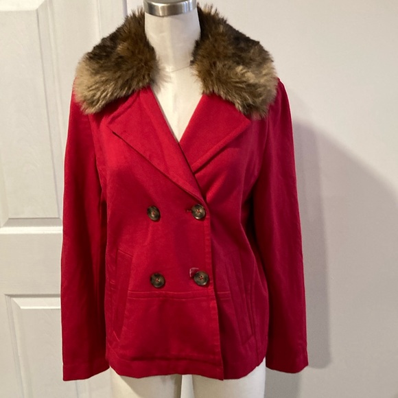 Chico’s red knit jacket removable faux fur collar 0 (4) - Picture 1 of 9